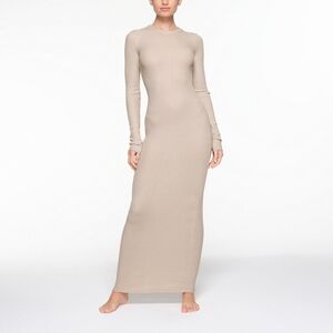 2. NWT SKIMS WAFFLE CREW NECK LONG DRESS IN STONE